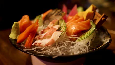 colorful sashimi dish with fresh ingredients