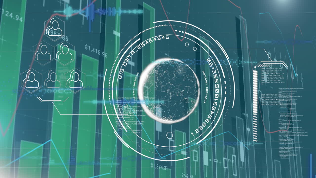 animación del procesamiento de datos y el escaneo del alcance