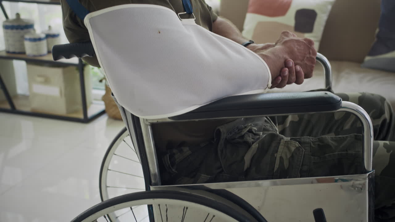 Sad Ex-soldier with Disability Having PTSD during Recovery at Home