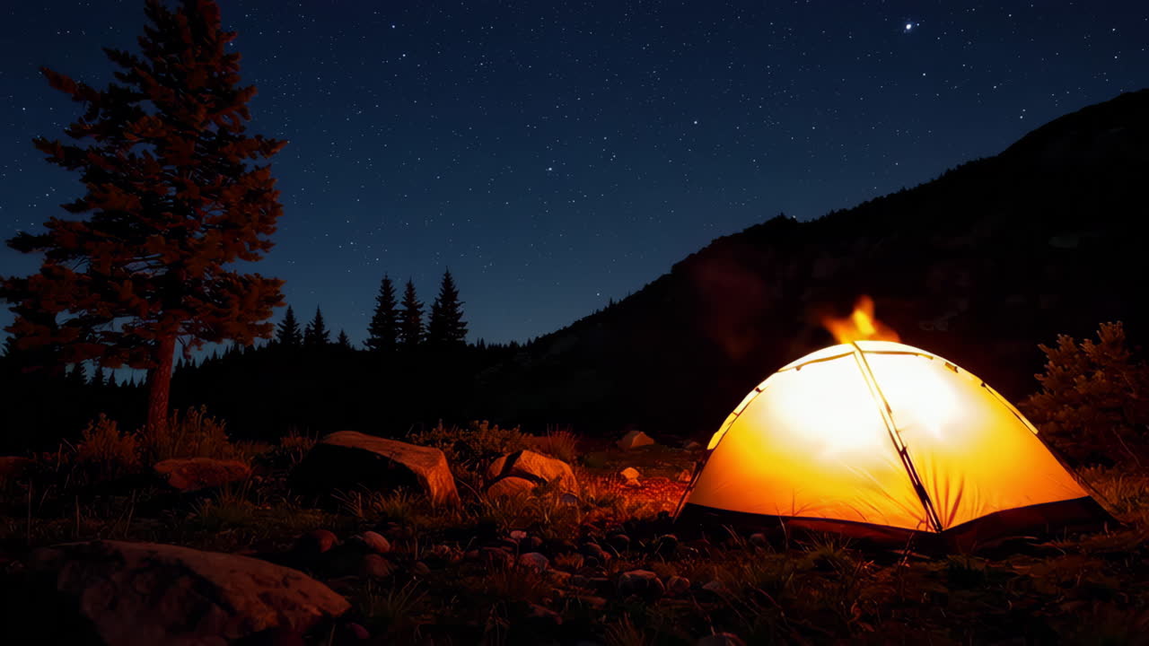 별이 빛나는 밤하늘 아래 캠핑하는 것