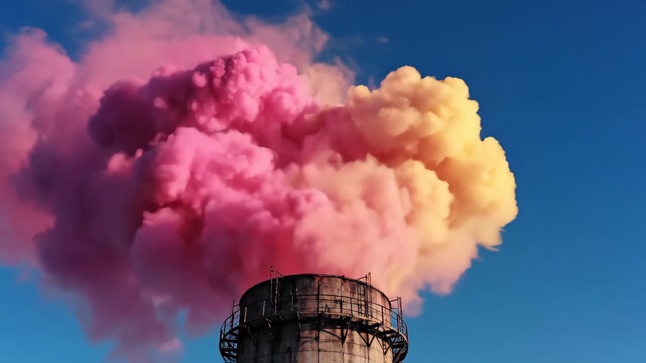 Colorful Smoke Plume Against a Blue Sky
