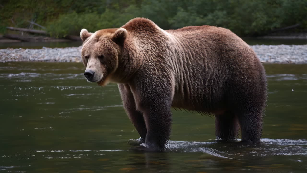 Orso Grizzly in Piedi in un Fiume
