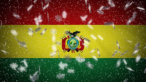 bolivia flag falling snow loopable, new year and christmas background, loop