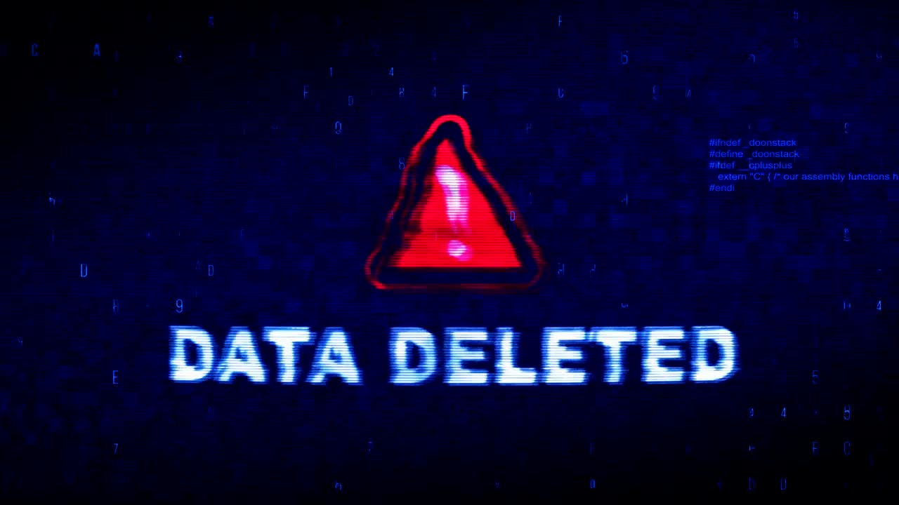 datos eliminados texto ruido digital sacudida glitch distorsión efecto error animación de bucle.