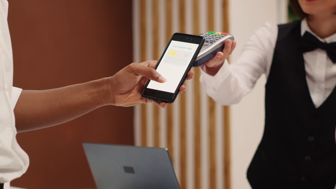 Tourist using banking app, close up