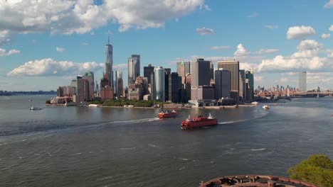 new york harbor with governor's island and staten island ferry