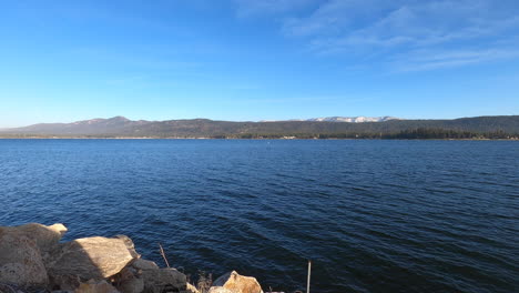 Overview-of-beautiful-blue-lake-in-timelapse-on-a-sunny-day