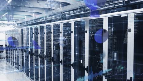 animation of statistics, mathematical equations and data processing over computer servers