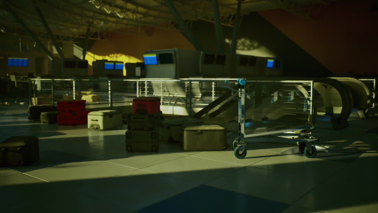 Terminal di trasporto con nastri bagagli inattivi e unità di stoccaggio