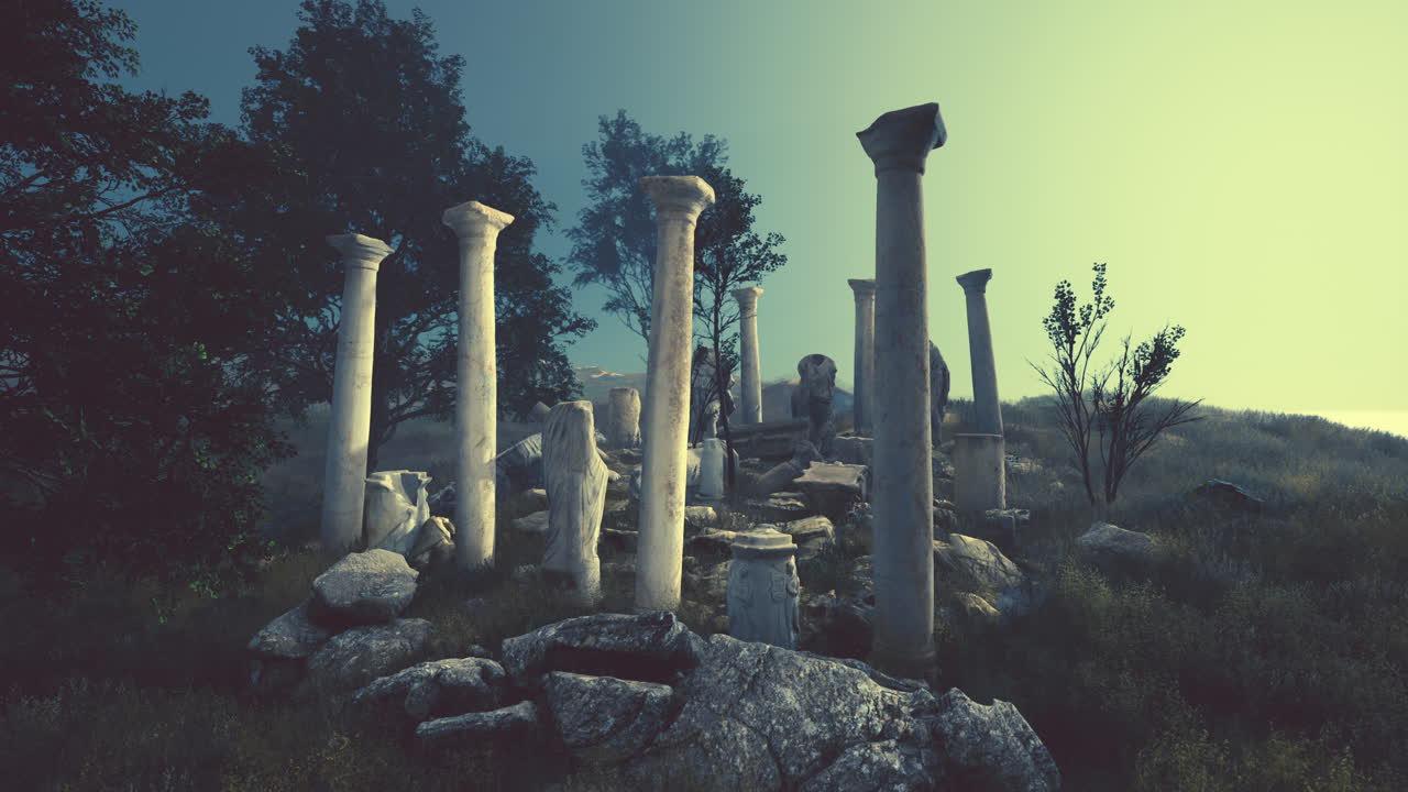 antiguas ruinas romanas con estatuas rotas