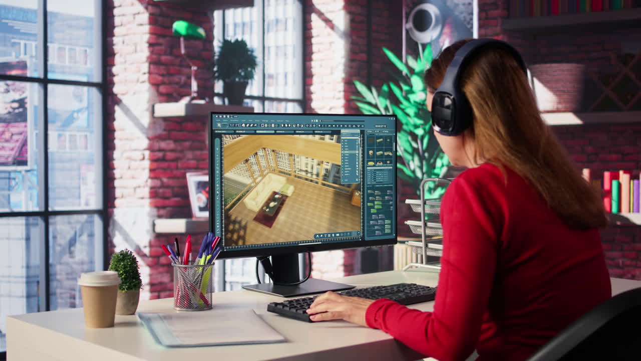 Woman working on interior design on computer