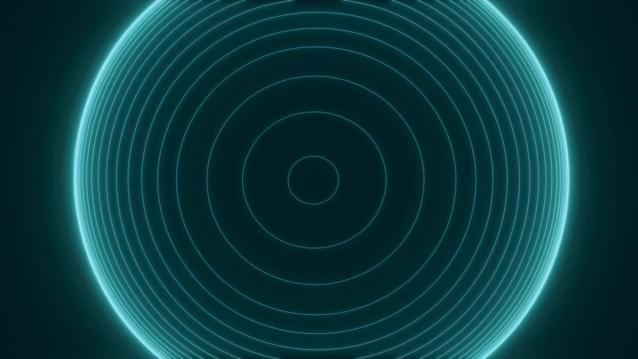 Close view of luminous circular rings radiating from center over deep teal background, with smooth glowing edges, layered symmetry, subtle movement, and modern abstract energy, with circle, ring