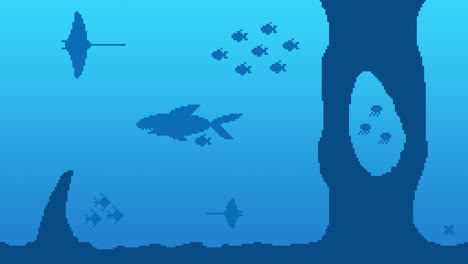 pixel art underwater scene with marine life
