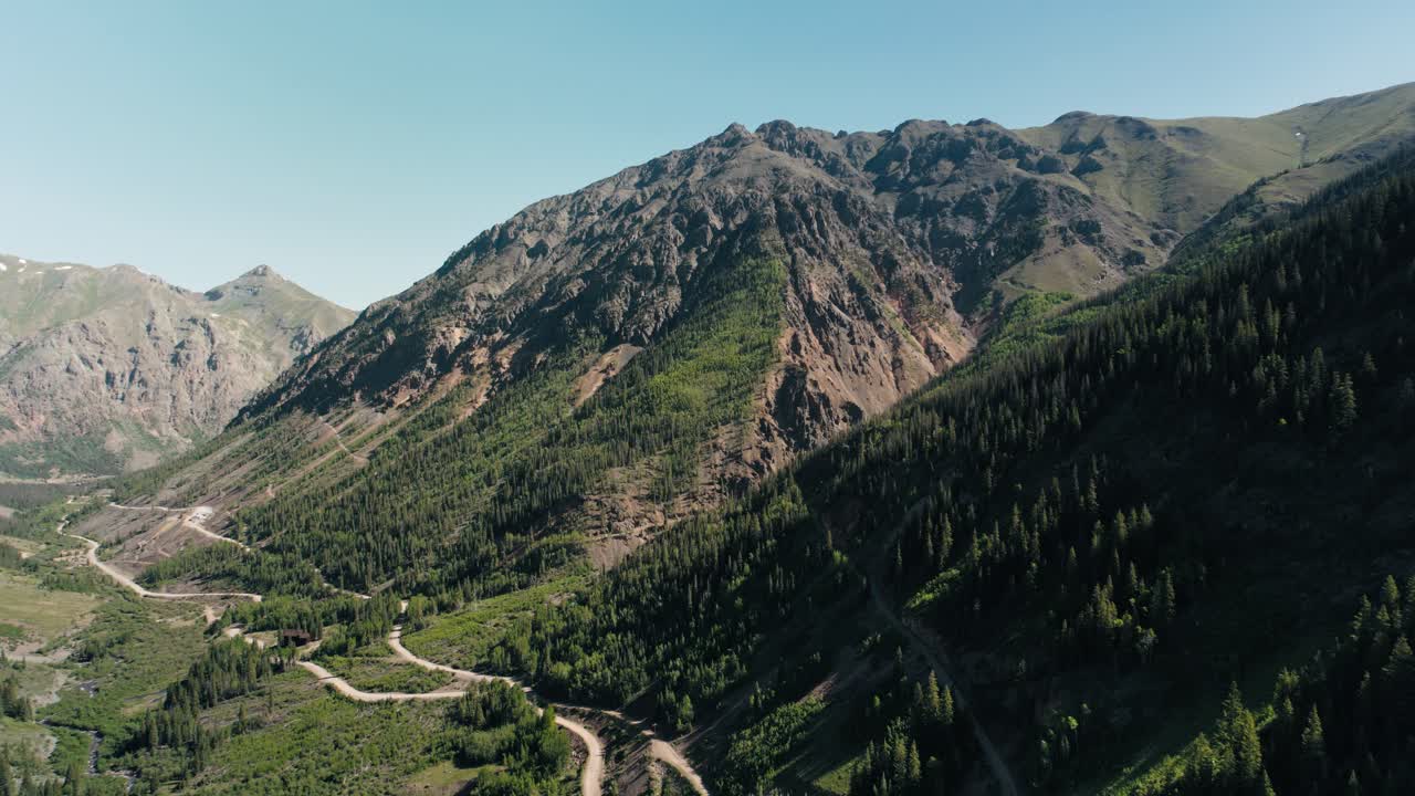 Push in aerial shot of the San Juan mountains.