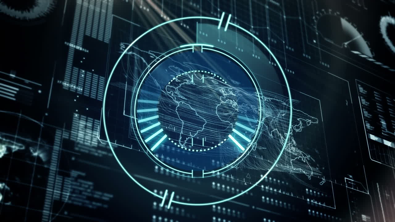 Animation of data processing and scope scanning over worldmap