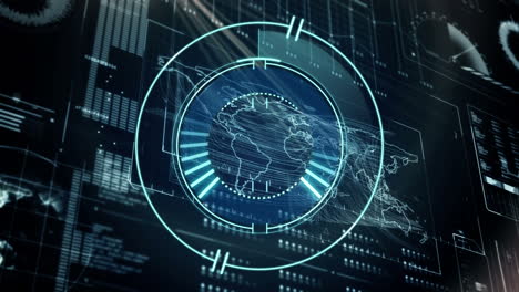 animation of data processing and scope scanning over worldmap