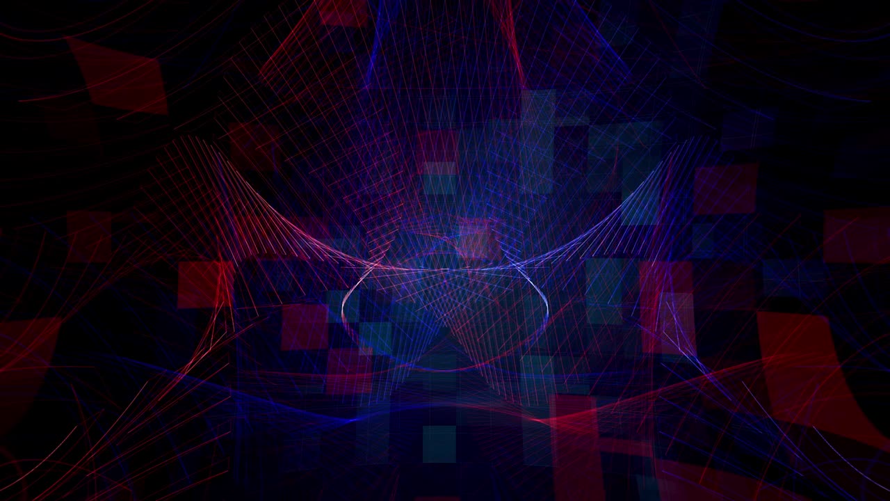 cuadrícula abstracta cibernética líneas ondulantes rojas y azules y tecnología de patrón de mosaico uso de fondo de bucle sin costuras como ciberespacio abstracto. 4k 3d renderización de información futurista de fantasía ciberespazo.