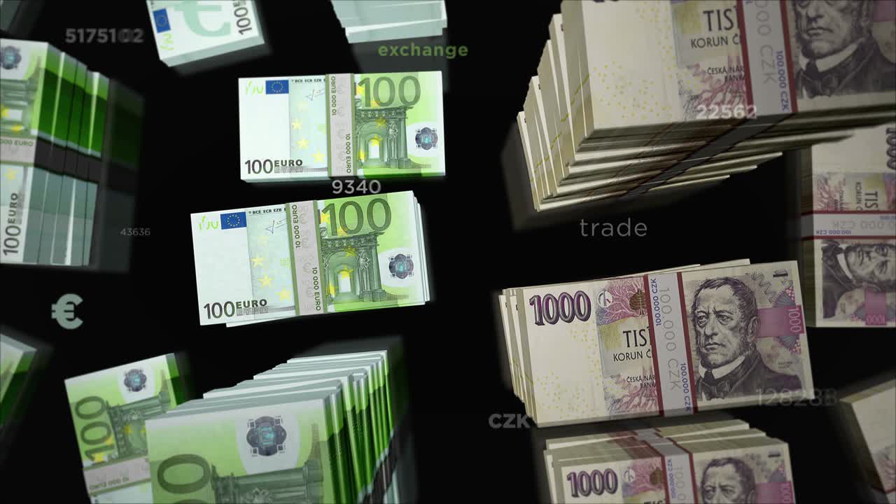 Euro und Tschechische Krone Geldwechsel Loop-Animation.