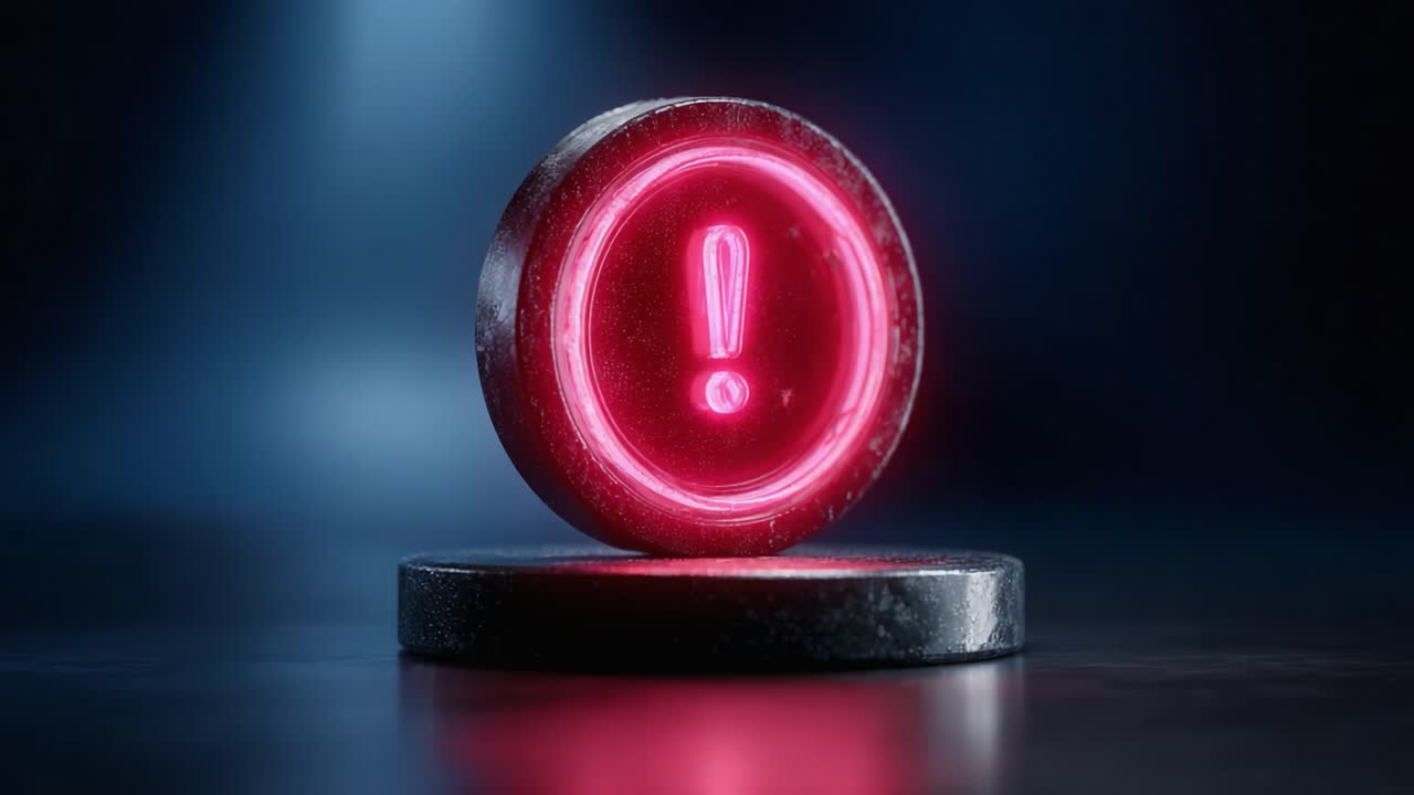 Transformative Visuals: A Dynamic Exploration of a Warning Symbol in Two Stages, Showcasing the Shift from Incandescent Red to Subtle Yet Powerful Blue in a Captivating Dark Environment