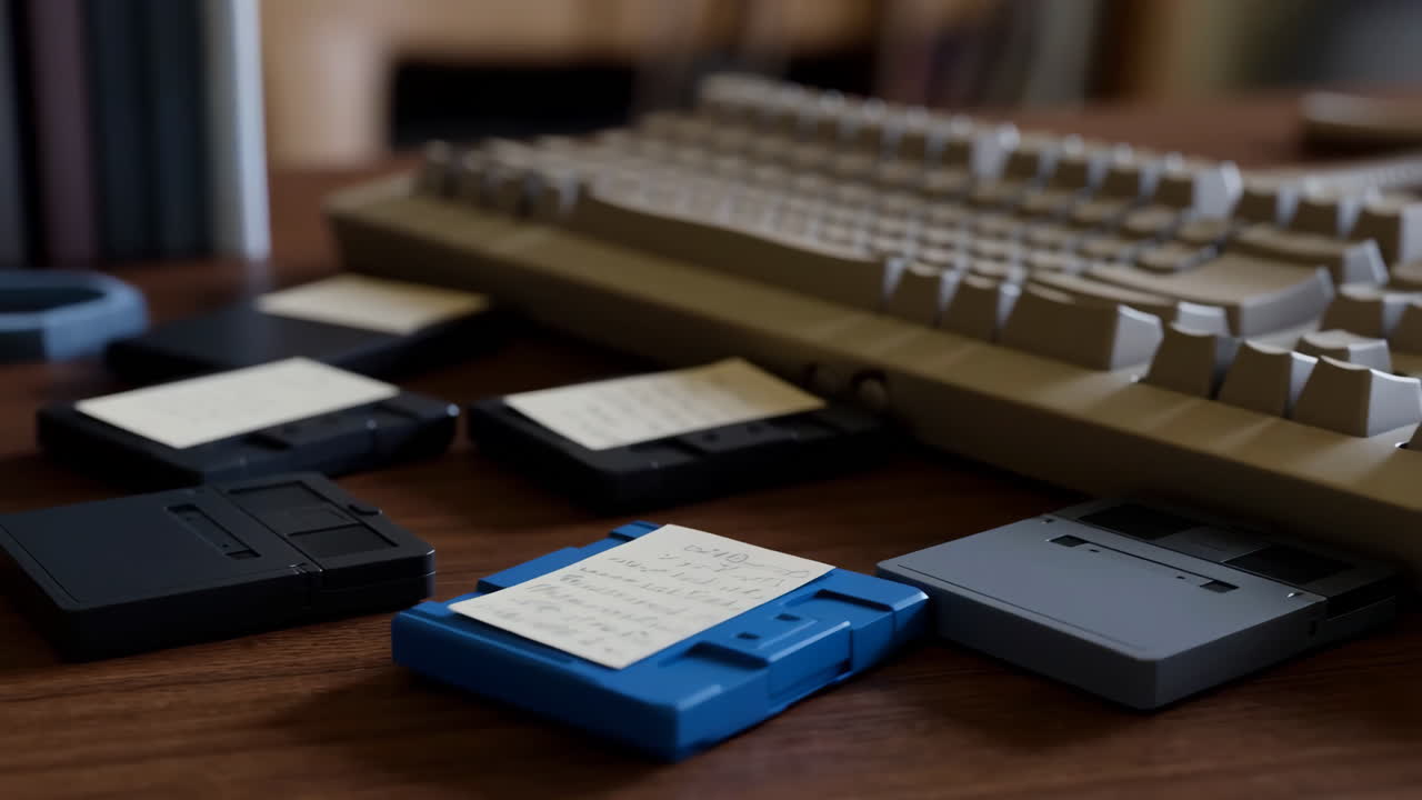 Vintage Computer Keyboard and Data Cartridges