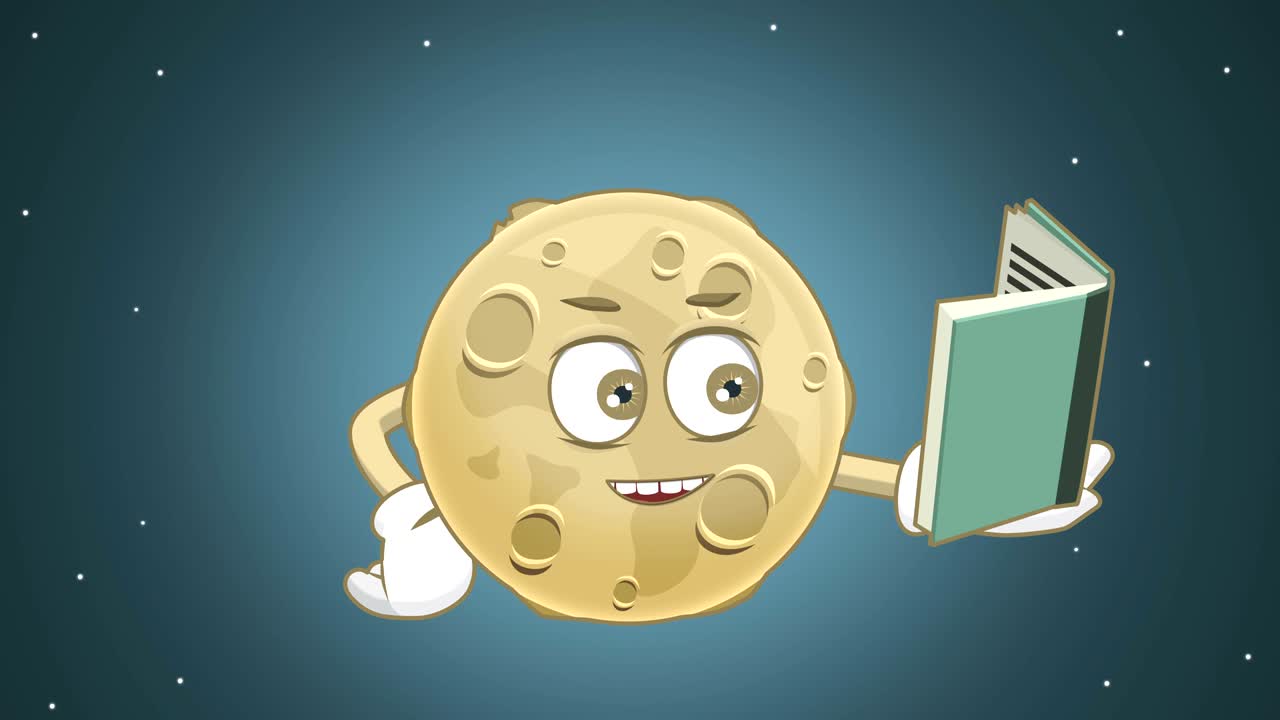 Cartoon Cute Moon Read Book with Face Animation with Alpha Matte