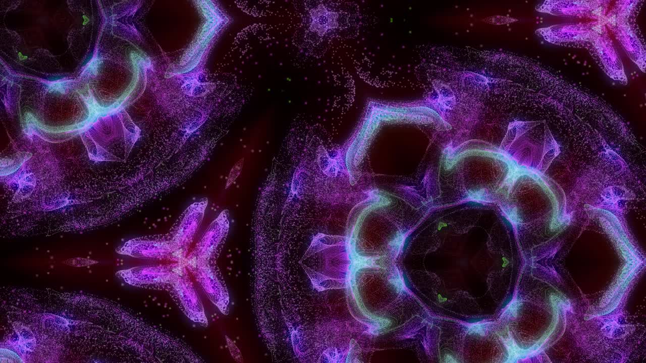 Kaleidoscope of particles. Glow of particles. 4K motion graphics