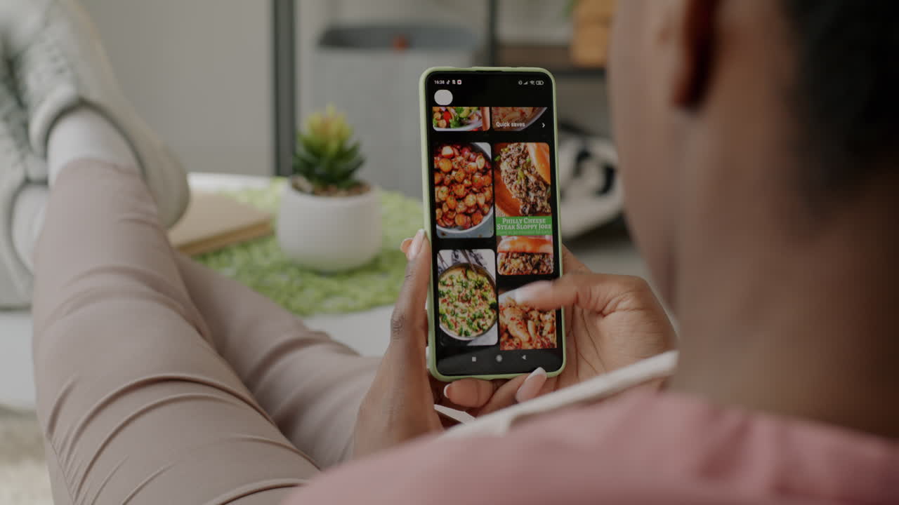 Woman Browsing Food Recipes on Smartphone