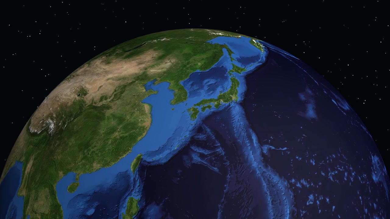 Vista satellitare che zooma su Fukuoka, Giappone, sulla Terra
