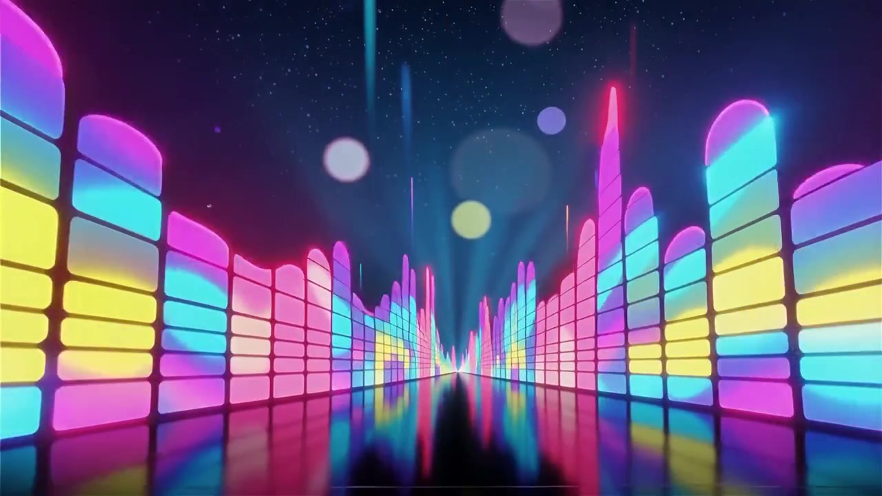 Futuristisk regnbuefarvet neon musik equalizer visualisering baggrund.