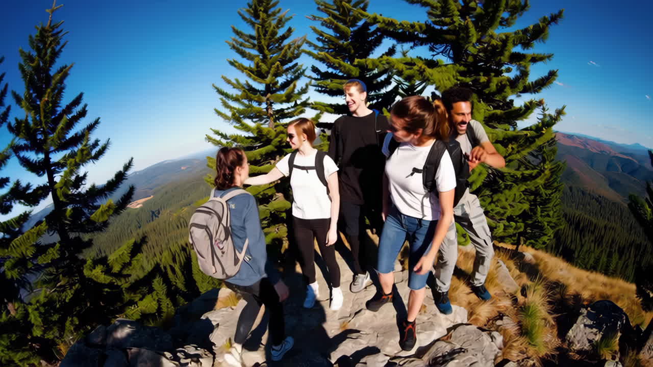 Happy Friends on a Mountain Summit