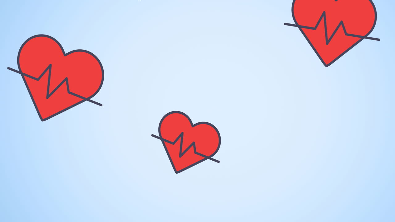 анимация сердец и кардиограммы на синем фоне