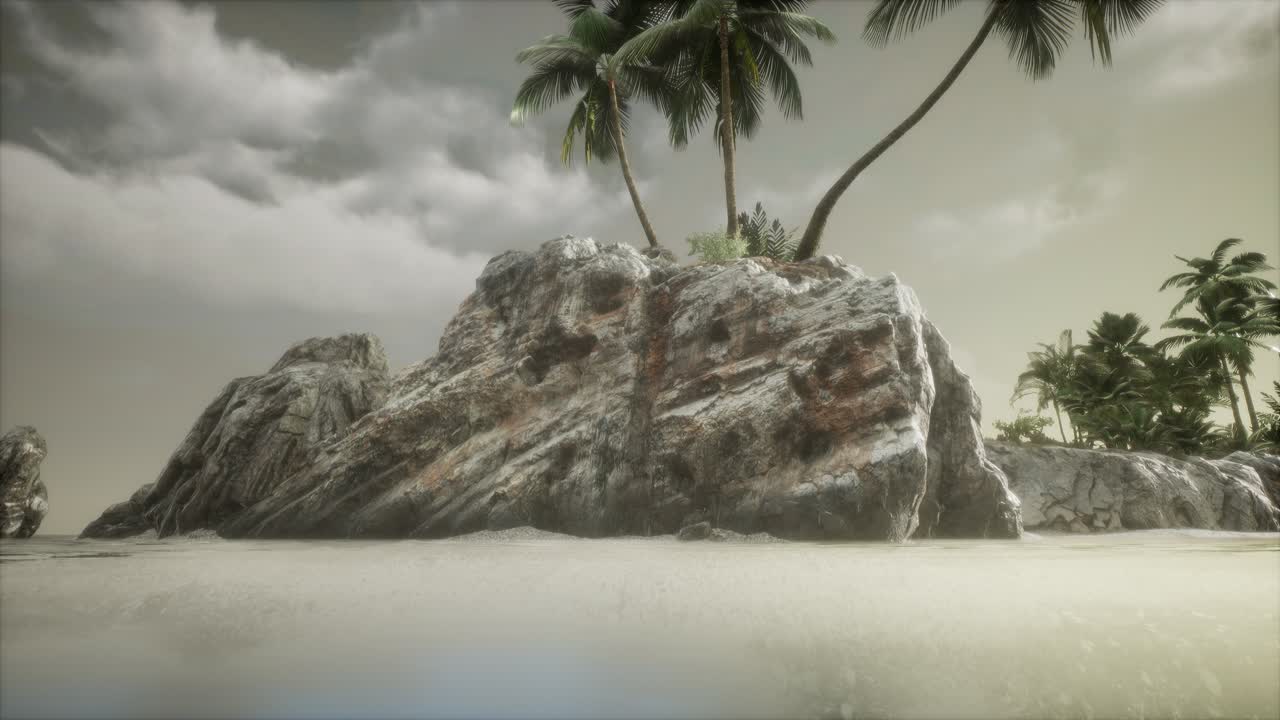 놀라운 열대 해양 해변의 부드러운 황혼