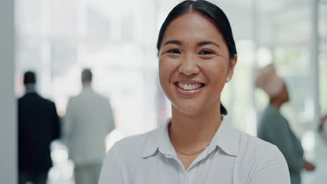 Geschäft,-Gesicht-Und-Asiatische-Frau-Im-Büro