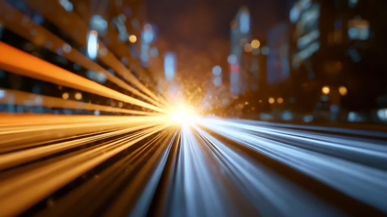 Scie luminose dinamiche ed effetti bokeh in un paesaggio urbano notturno con punti luce che creano un'esperienza visiva accattivante in un ambiente urbano moderno