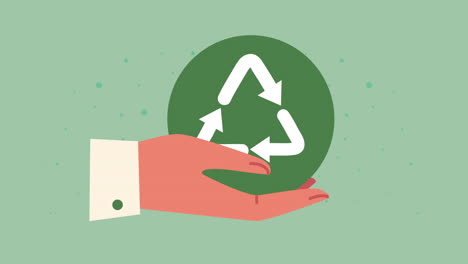 animación de ecología con flechas de elevación de la mano reciclar