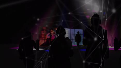 Animation-Von-Netzwerken-Von-Verbindungen-über-Tanzende-Menschen-Im-Club