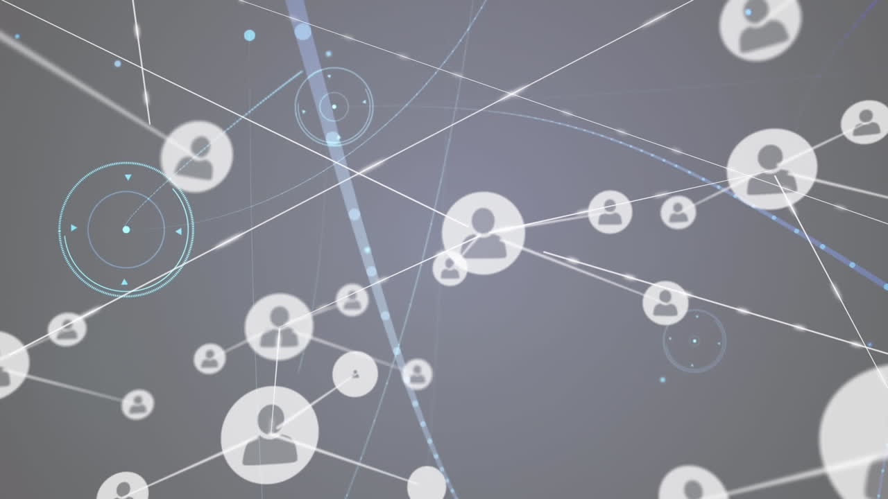 어두운 배경에 아이콘으로 데이터와 연결 네트워크의 애니메이션