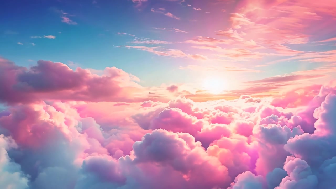Aerial View of Vibrant Pink and Blue Sunset Clouds