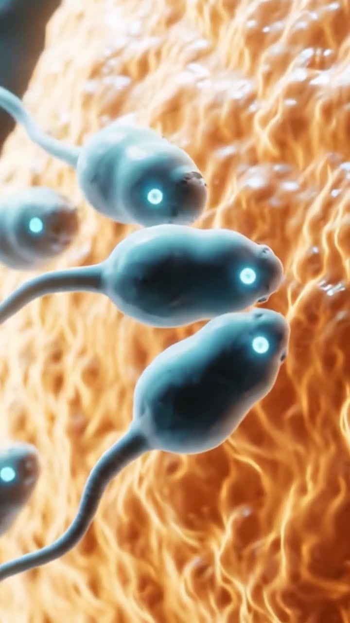 Dynamic Journey of Sperm Cells Nearing an Ovum: A Visual Exploration of Reproduction and Cellular Interaction in a Microscopic World