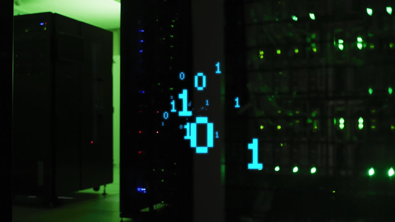 animación del procesamiento de datos de codificación binaria a través de servidores informáticos