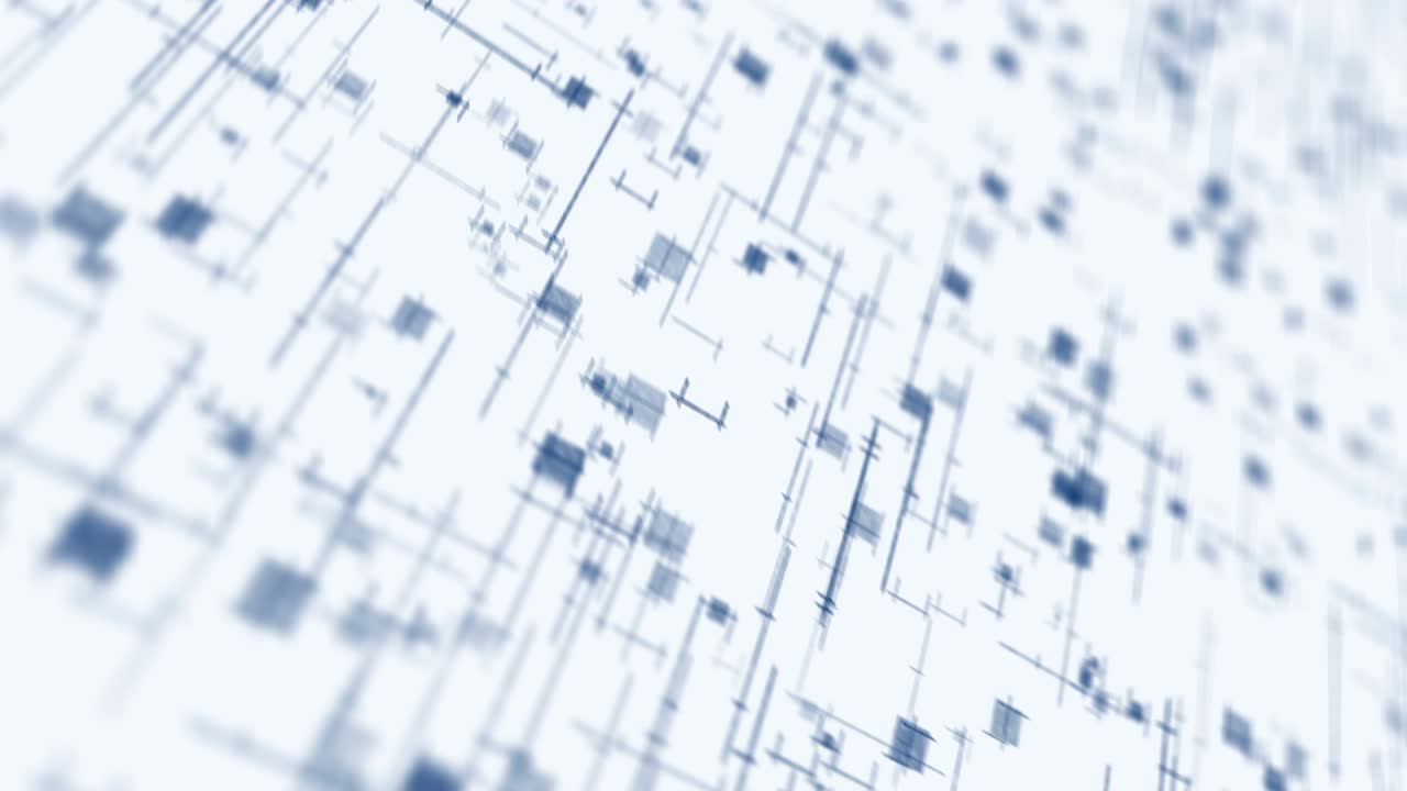 Bright technology of blue neon lines. Business concept. 3D rendering of rotating squares crossing on white background. Loop animation.