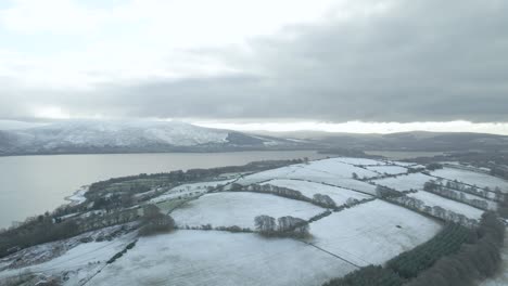 Snow-Covered-Landscape-On-Blessington-Lakes-With-Wicklow-Mountains-During-Sunset-In-Ireland