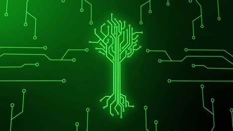 Animation-of-integrated-circuit-and-digital-tree-on-green-background