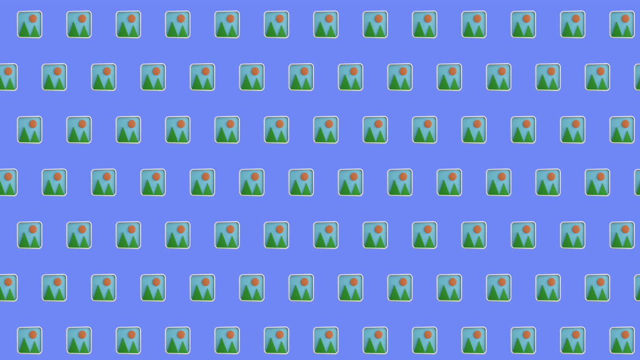 animación de filas de patrón de íconos de fotos que se mueven sobre un fondo púrpura