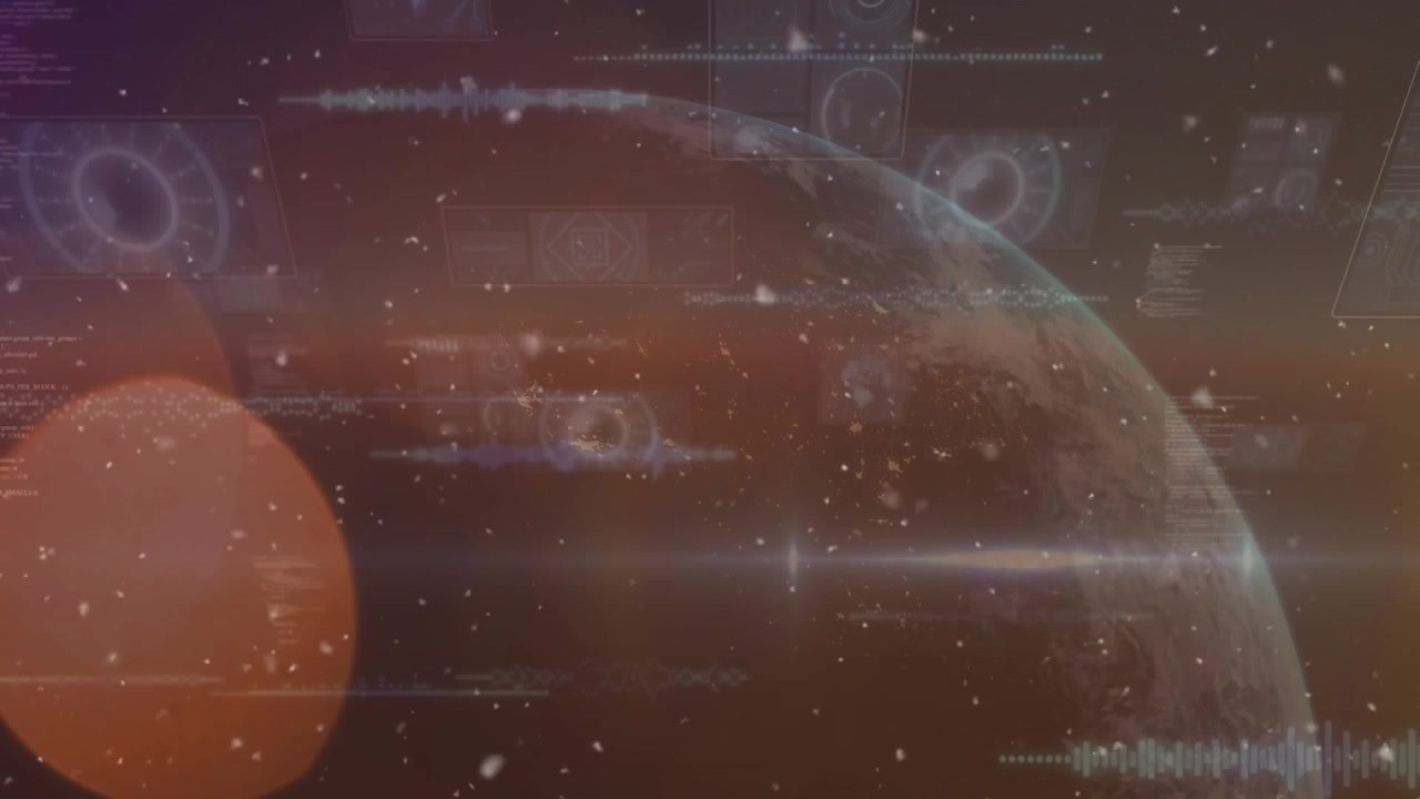 Animation of globe and spots over digital warehouse