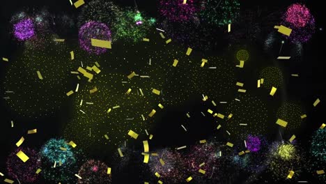 animation of confetti and fireworks on black backrgound