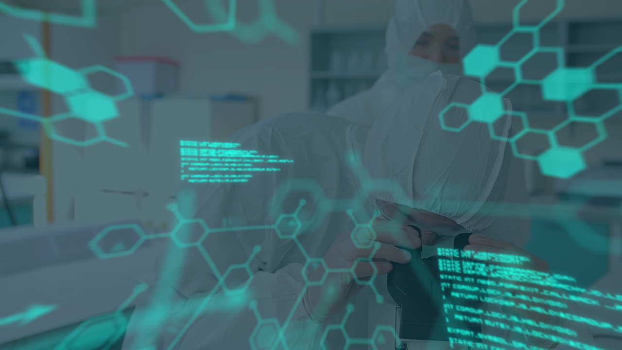 animación de datos científicos sobre trabajadoras y trabajadores de laboratorio caucásicos