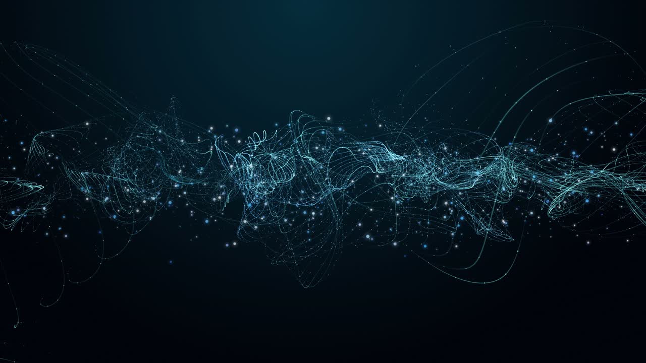 Futuristic animation with wave object and glitter particles in motion, 4096x2304 loop 4K