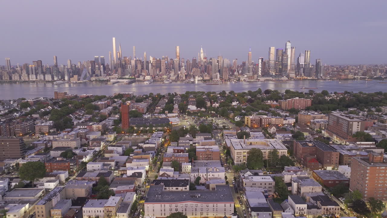 Aerial view of New York City at night. Shot in New Jersey during the summer