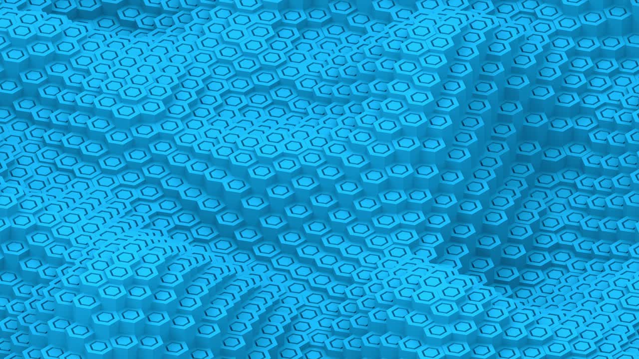 Hexagon moving surface blue pillars animation background